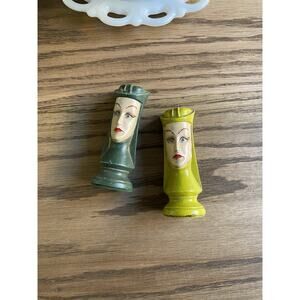 Vintage Midcentury Medieval Duncan Ceramic Hand Painted Chess Pieces Two Queens